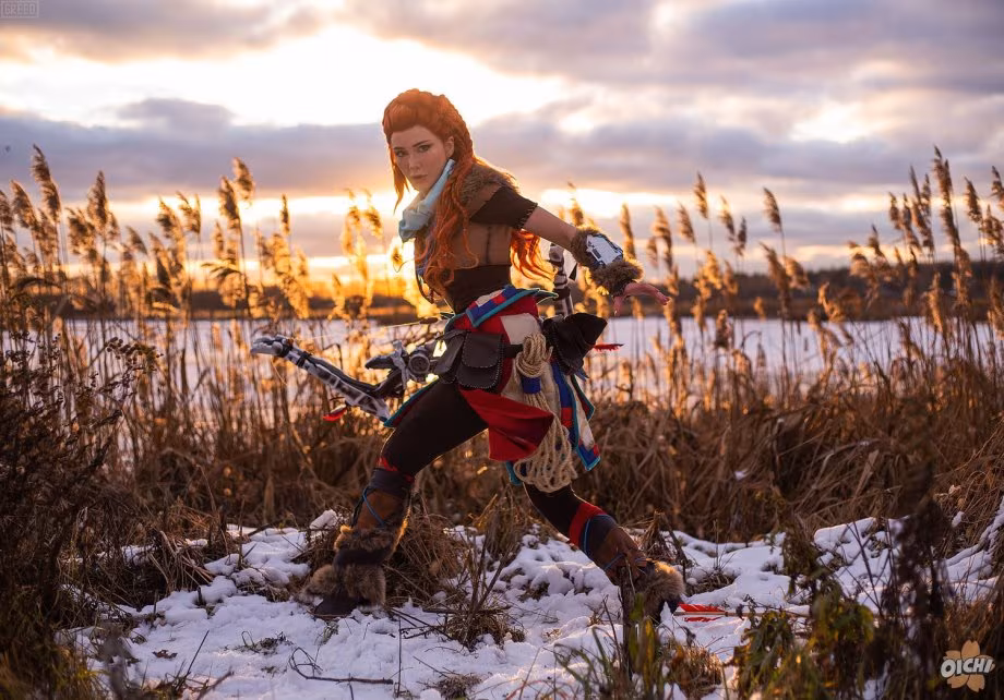Frozen cosplay character in snowy scenery