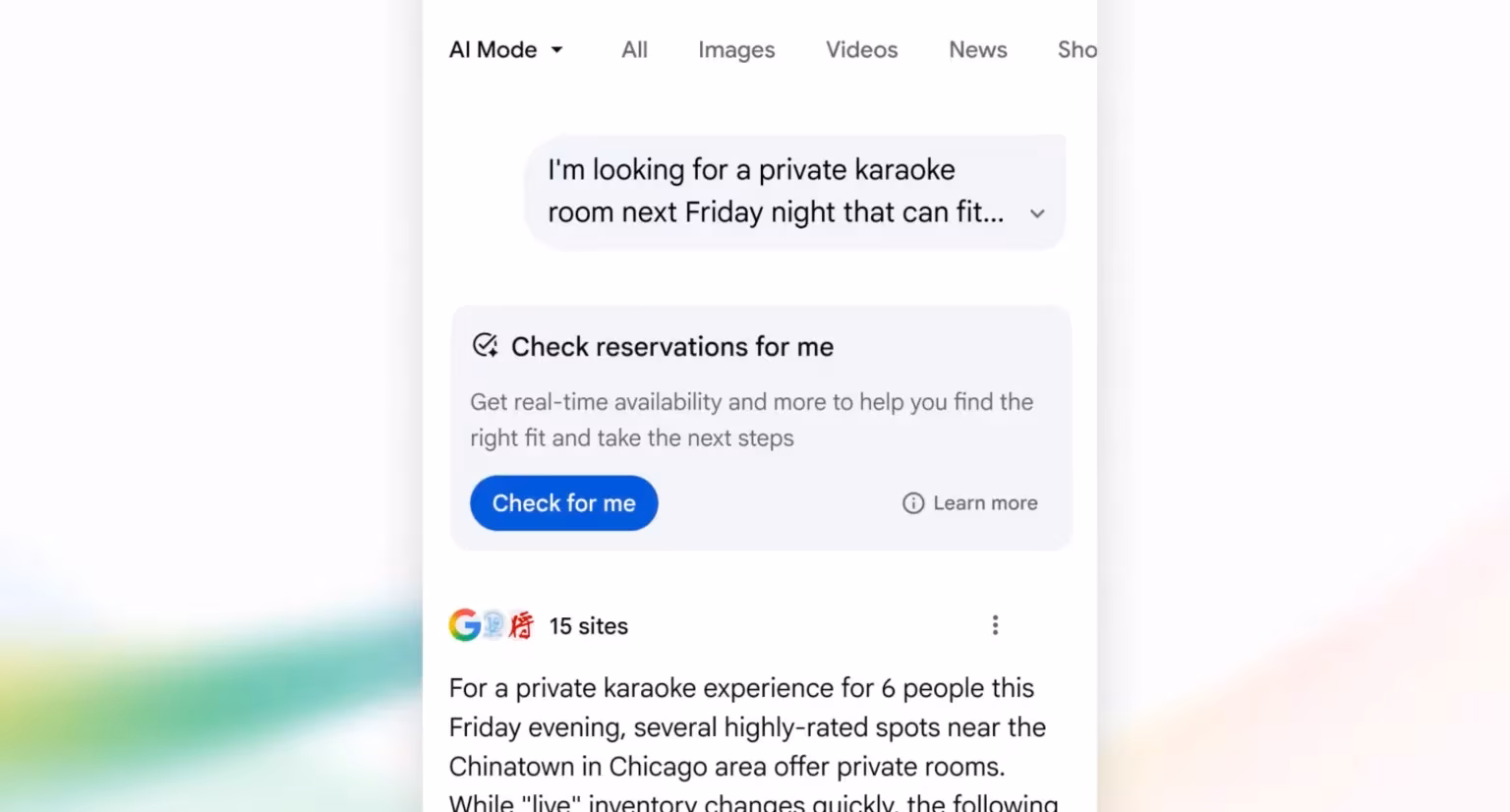 Booking mini-app in Google AI search