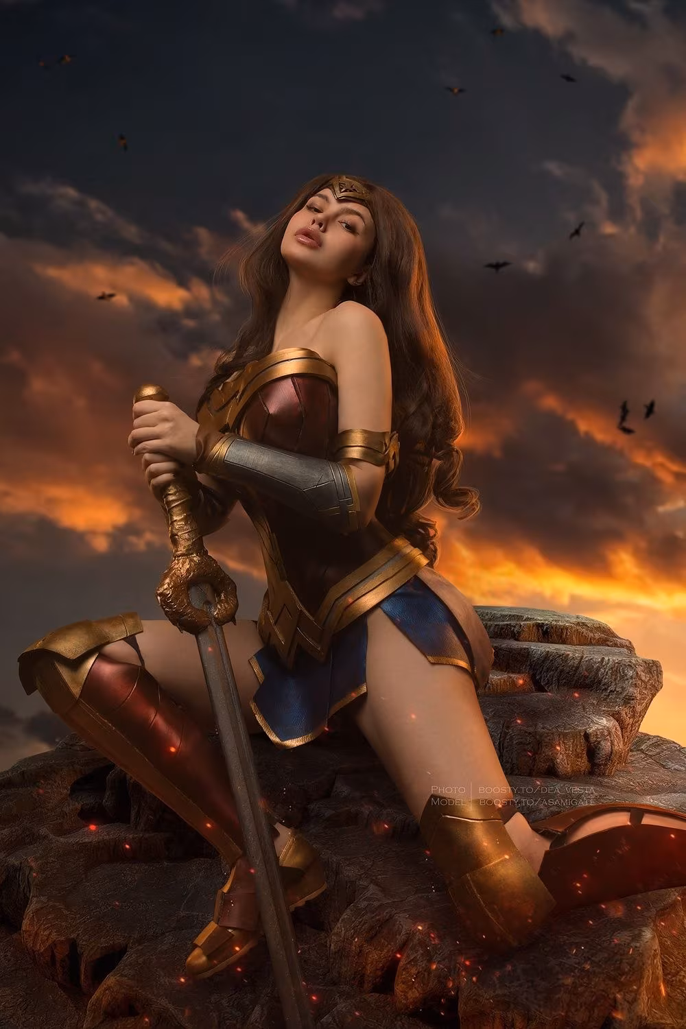 Russian woman in Wonder Woman cosplay costume
