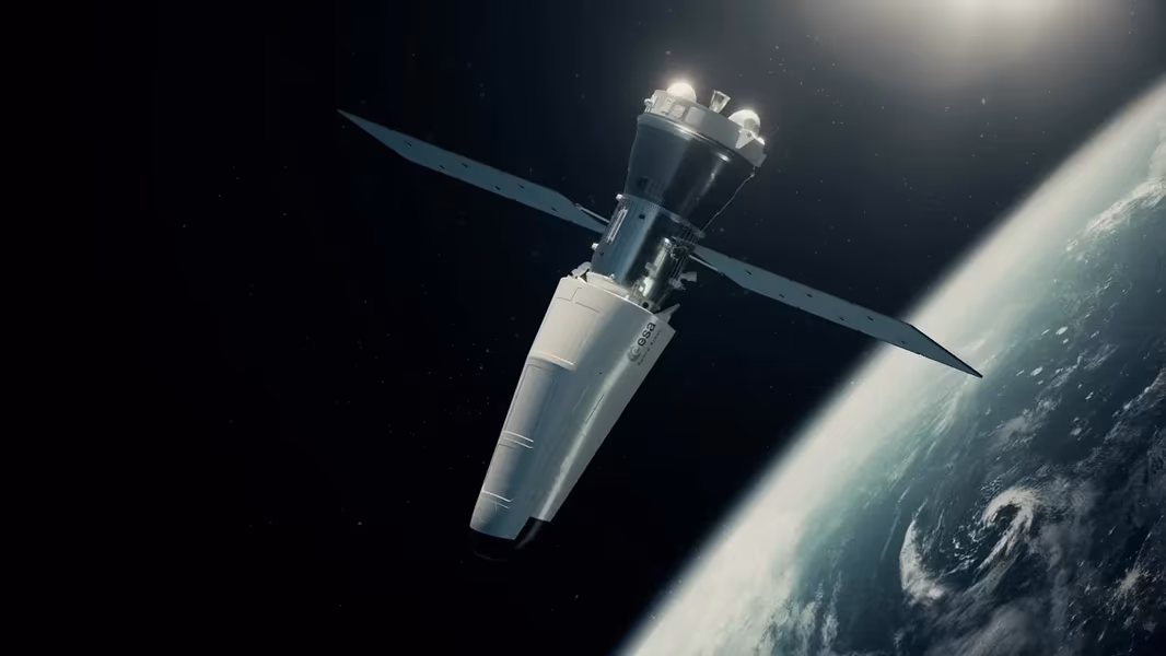 Spacecraft in calm space with stars