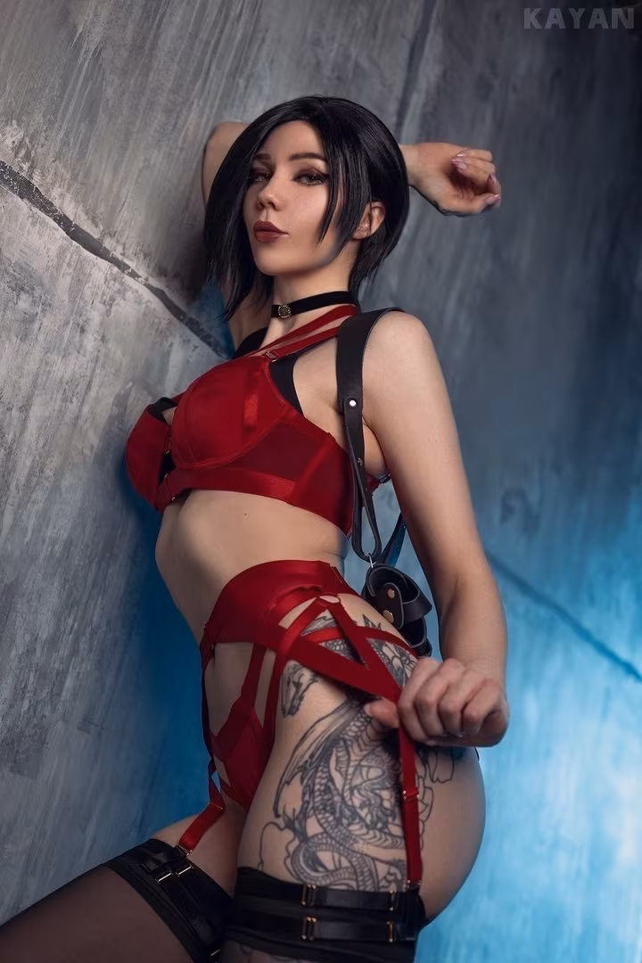 Ada Wong cosplay by KayaNilson in red dress and stockings