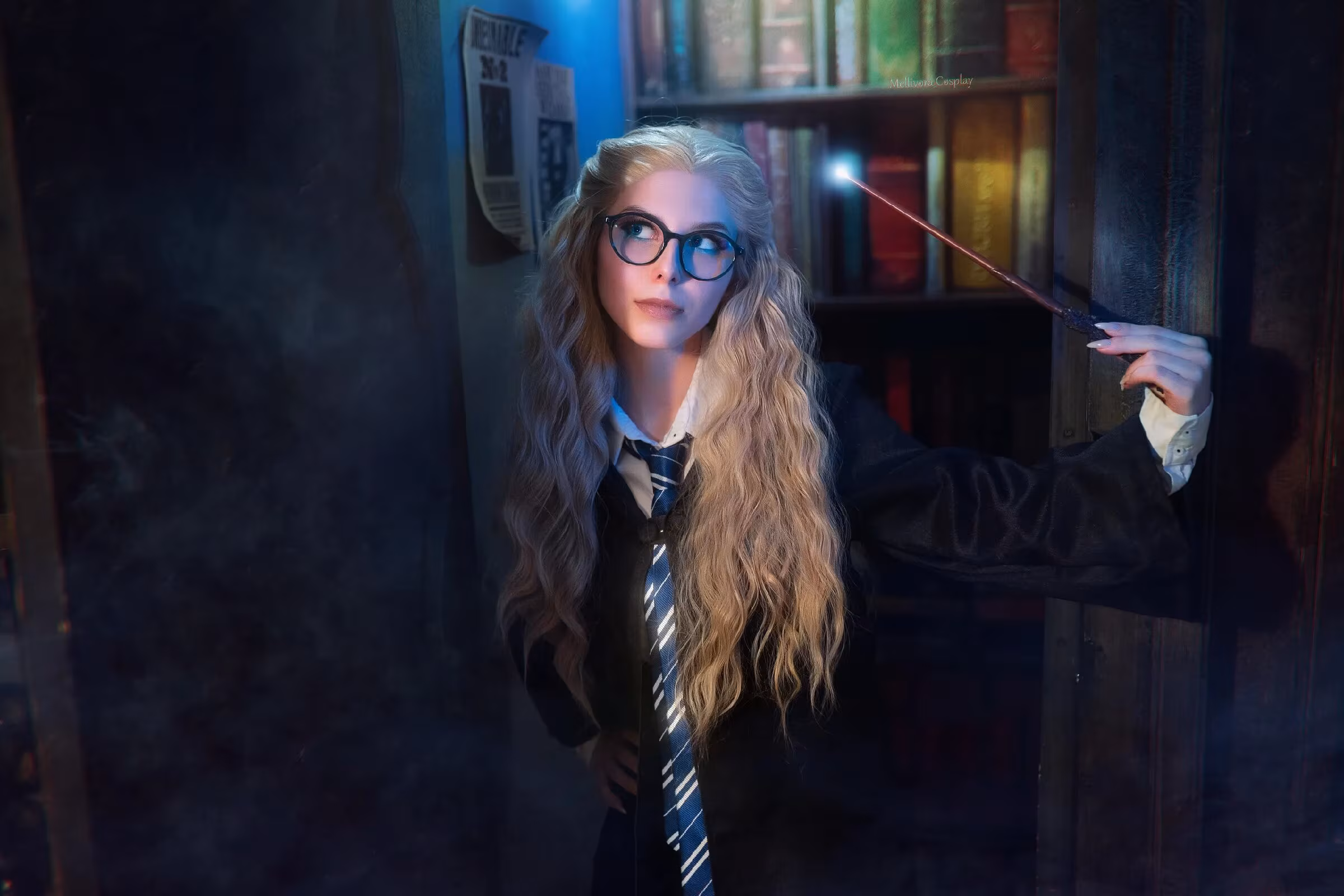 Girl in school uniform cosplay as Slytherin student