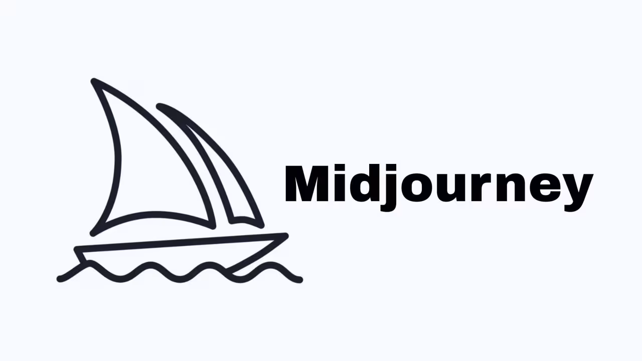 Midjourney logo with sailing boat and text