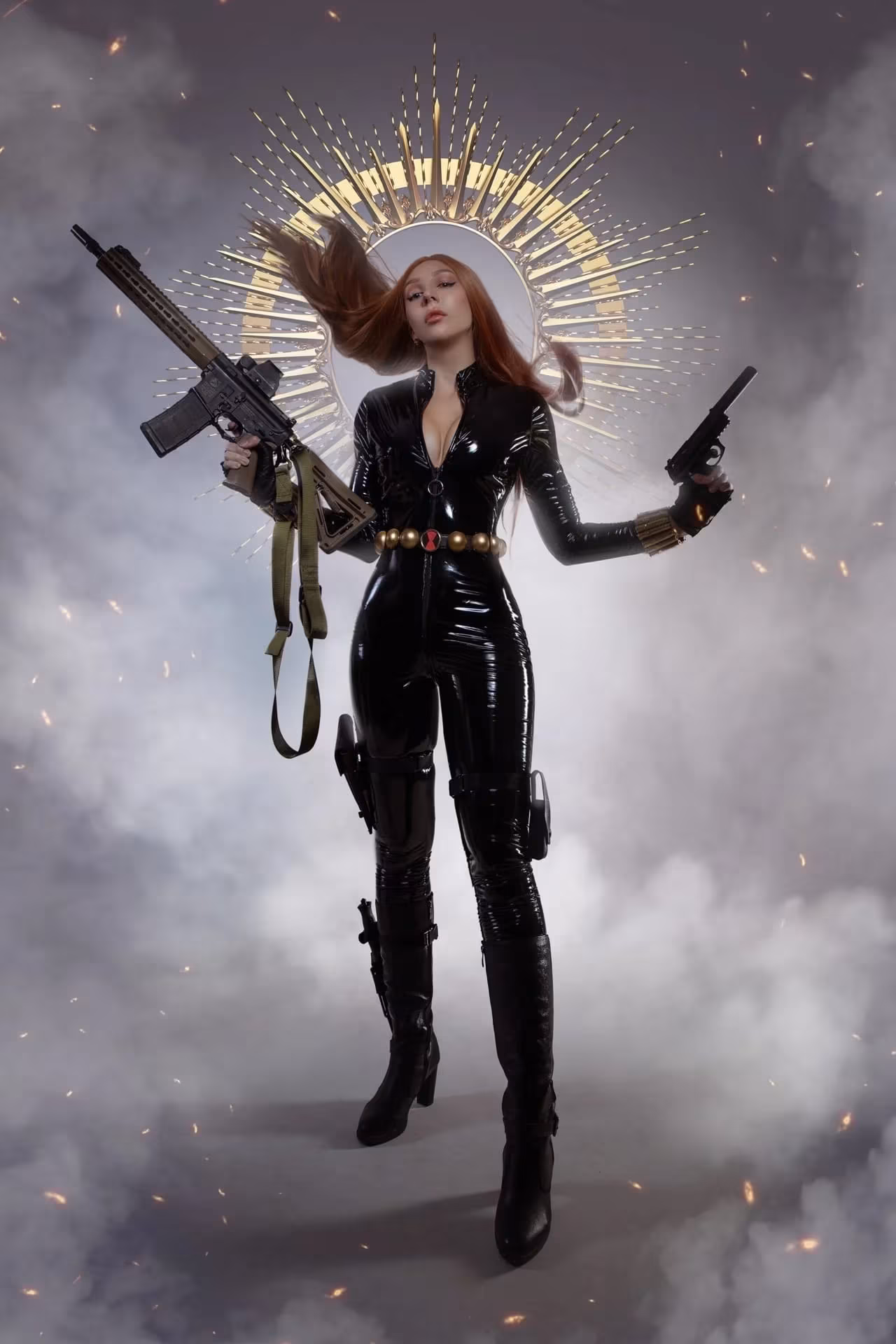 Intense latex suit Natasha Romanoff cosplay 18+