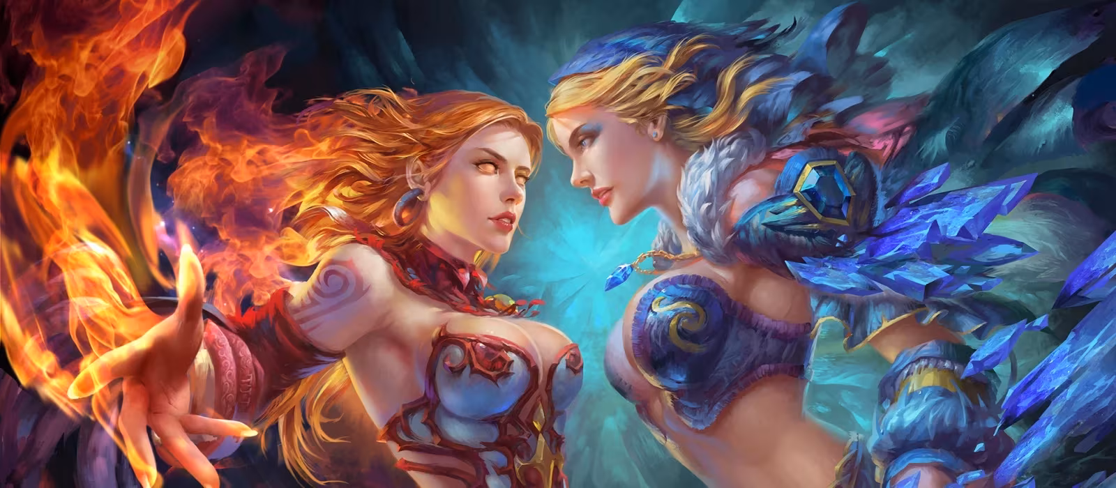 Crystal Maiden and Lina cosplay with magical energy effects