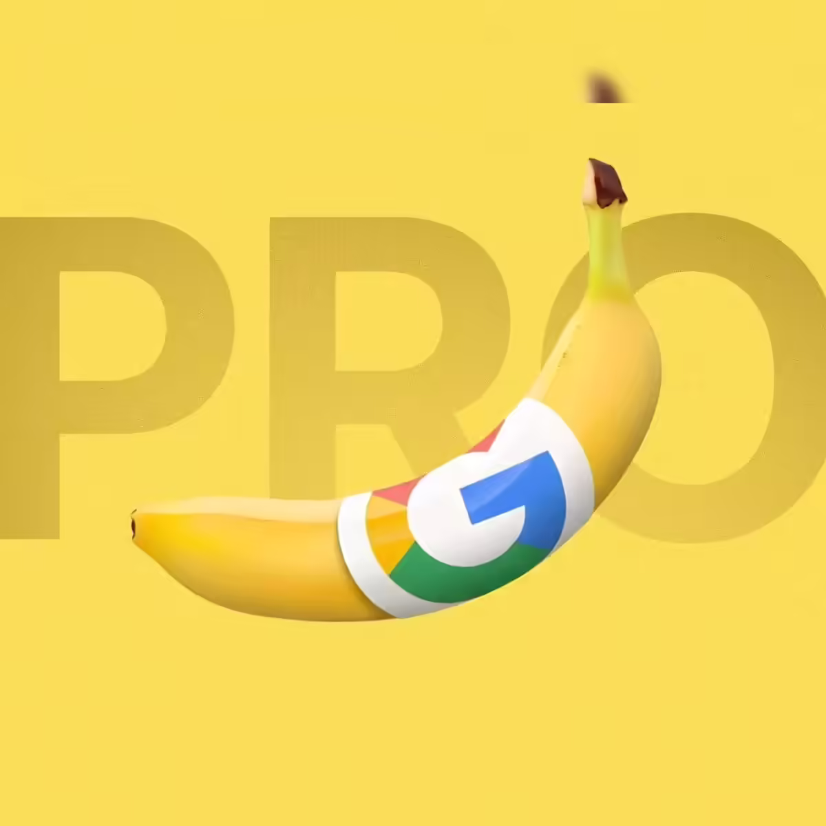 A banana with the Google logo on a yellow background