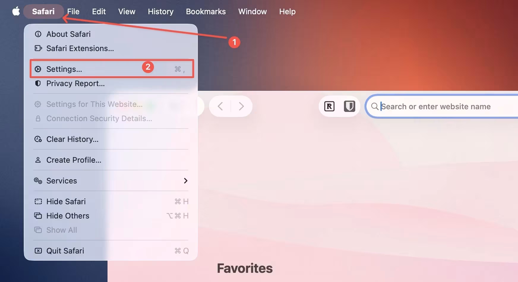 Opening Safari settings on Mac