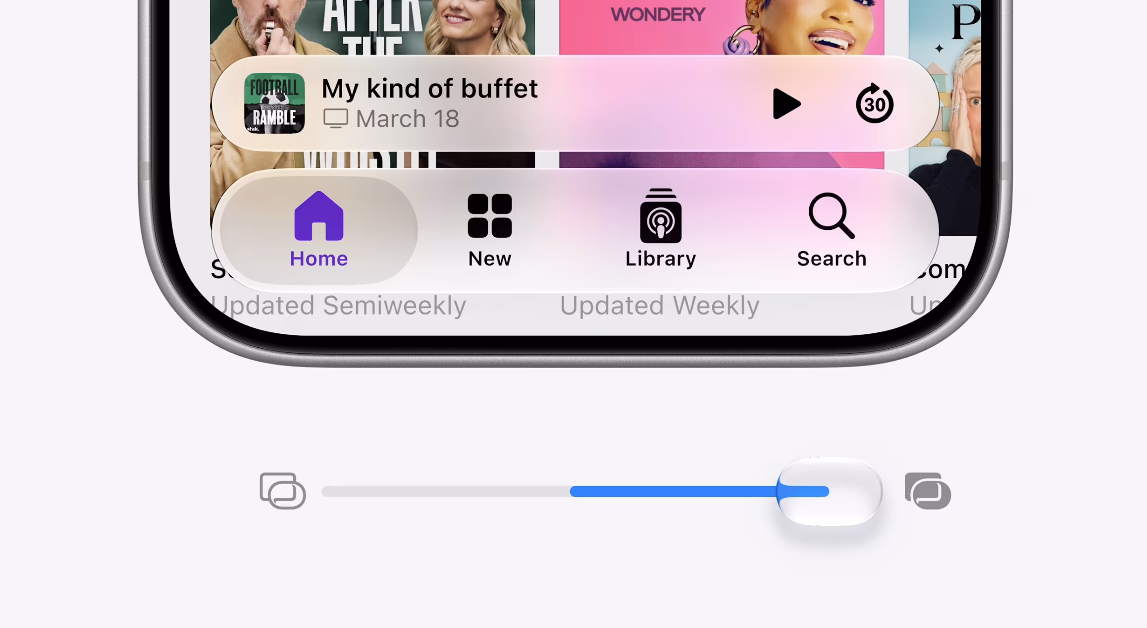 iPhone menus showing slider and playback in Apple iOS 27 Liquid Glass