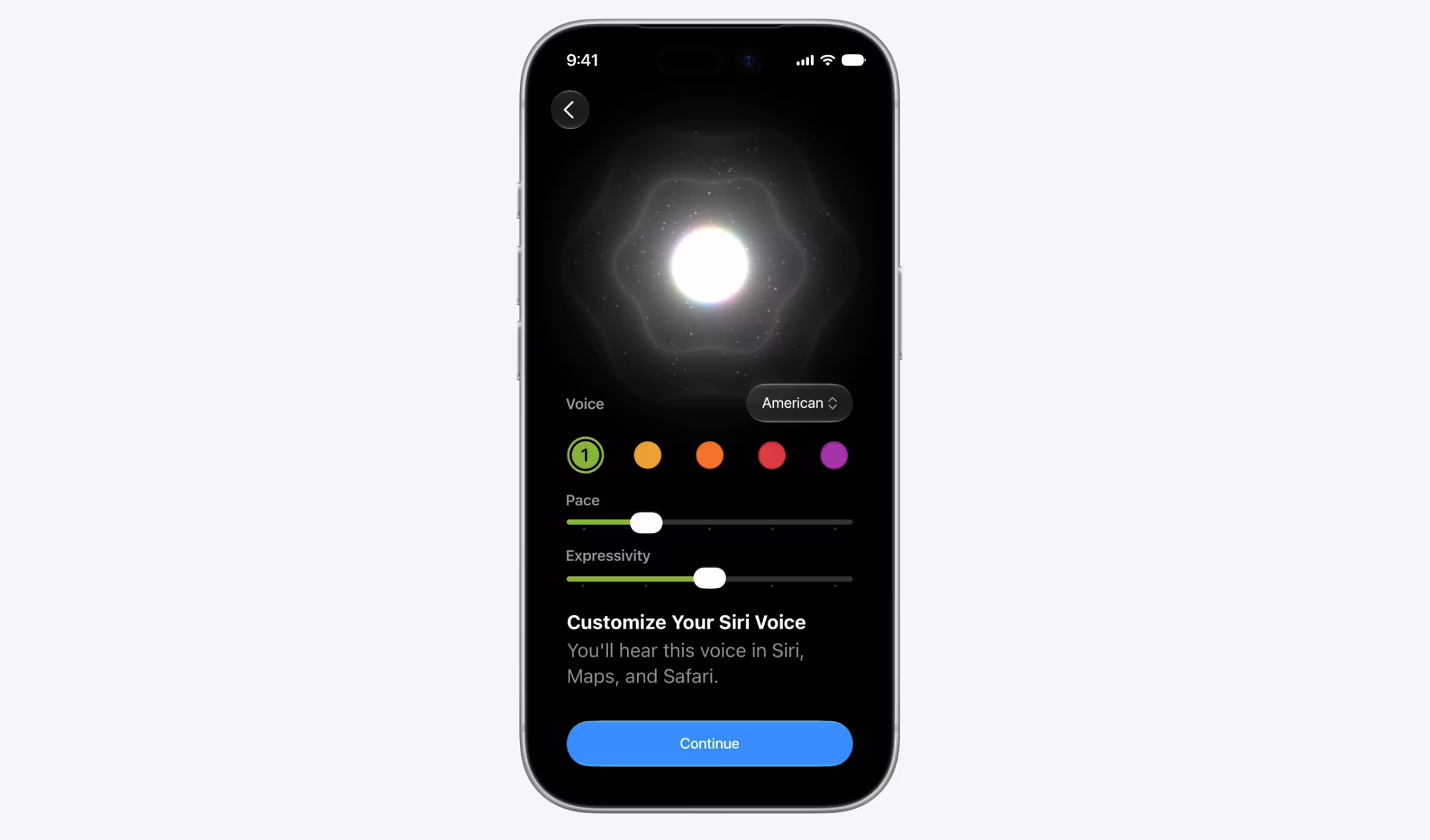 Siri voice customization interface on iPhone at WWDC 2026