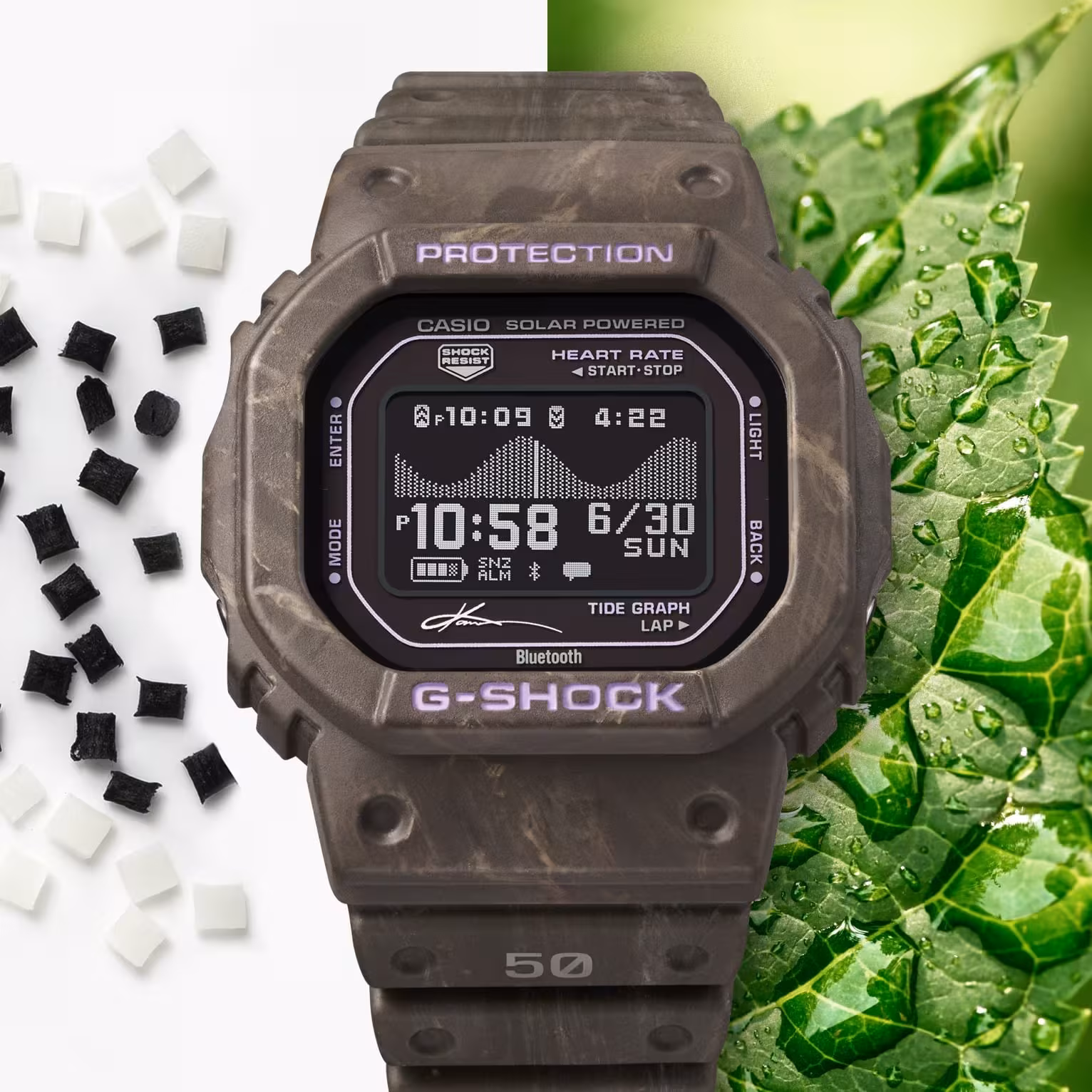 Casio G-LIDE GBX-H5600KI-5 watch showing tide graph on display