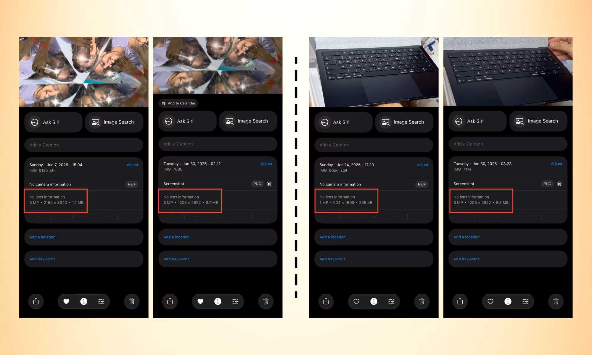 iOS 27 screen showing the difference between screenshots and saved video frames