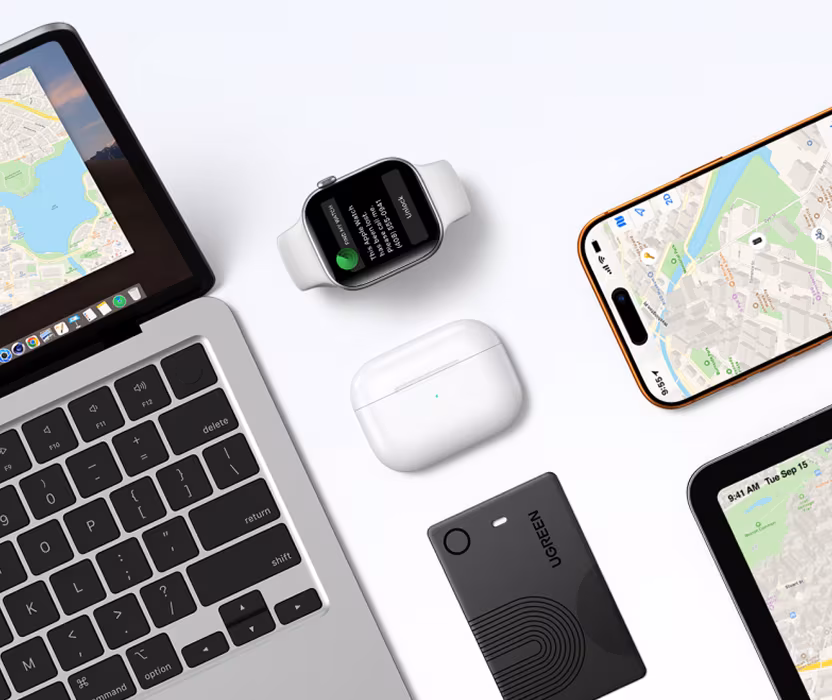 UGREEN Apple Find My-compatible tracker surrounded by others