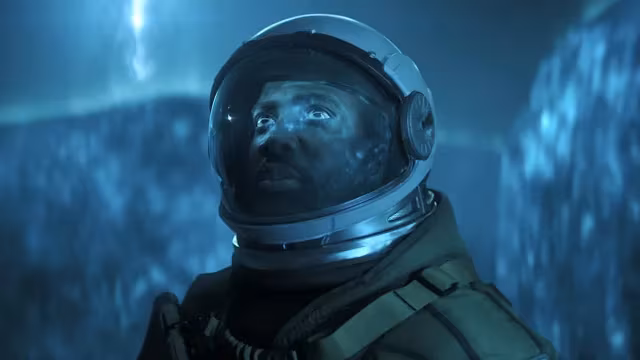 Astronaut in spacesuit against space background on Apple TV