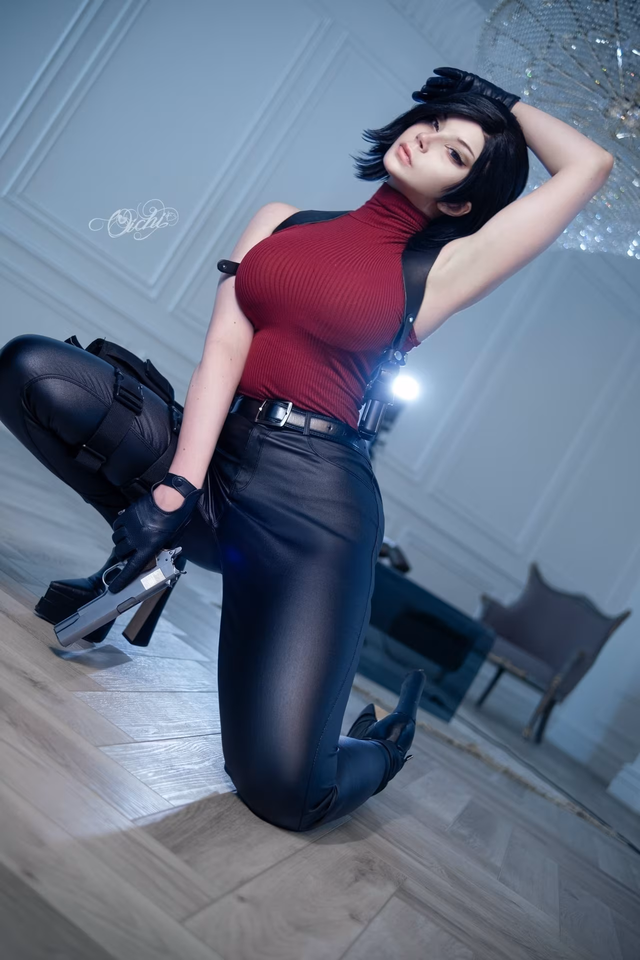 Close-up of Ada Wong cosplay details