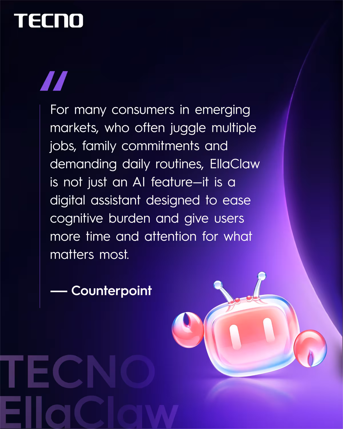 Small EllaClaw robot assistant on blue background